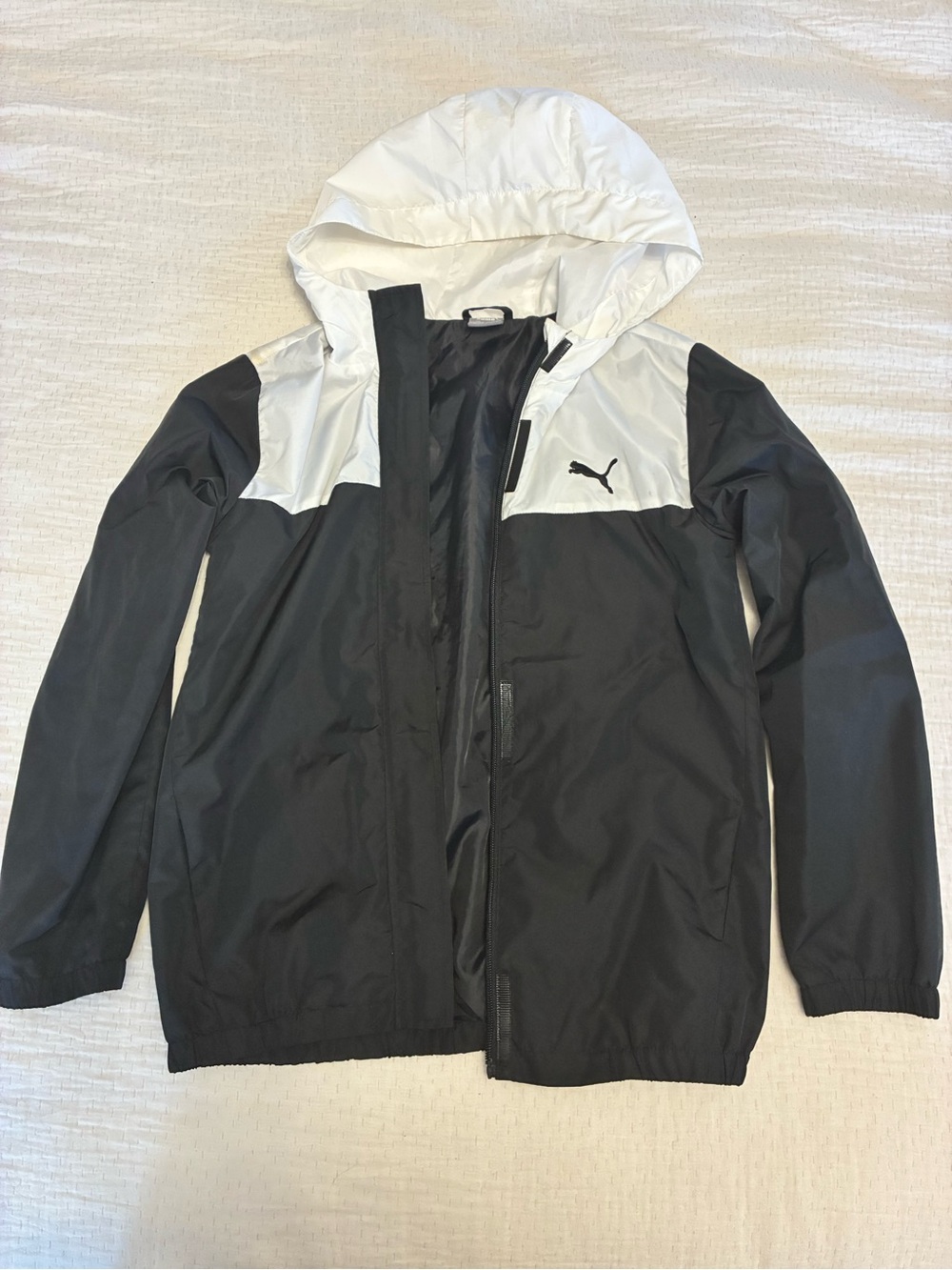 Puma Kids Black and White Hooded Rain Jacket